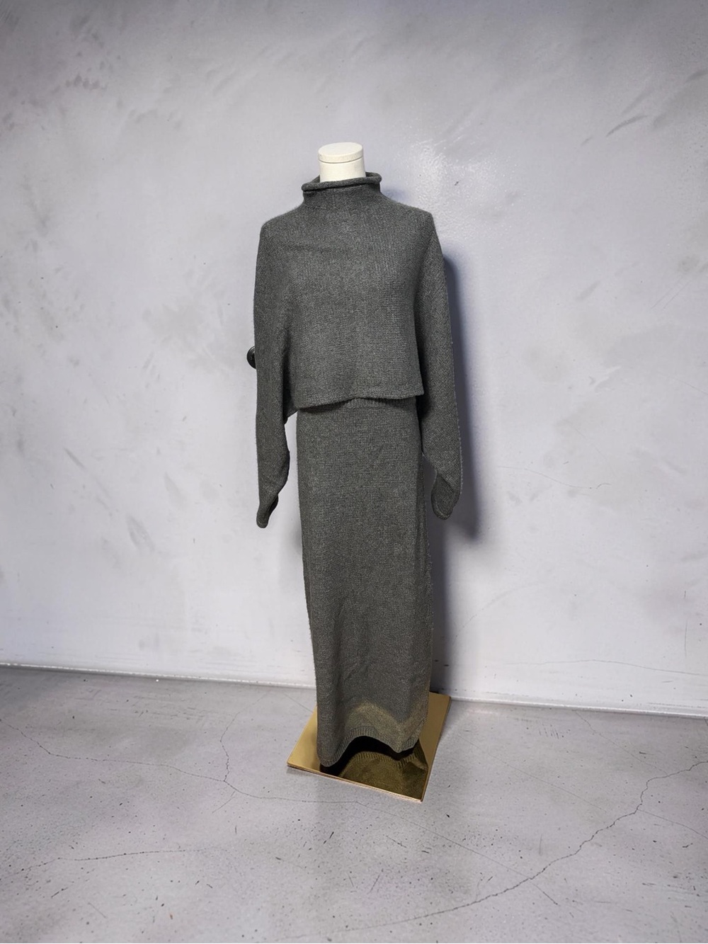 Commense Charcoal Gray Mock Neck Knit Dress
